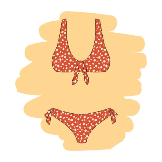 Lycra de baño elástica estampado rojo ladrillo manchas lunares para bikinis