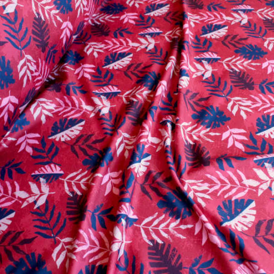 Lycra de baño estampado tropical rojo para leggings o ropa de baño