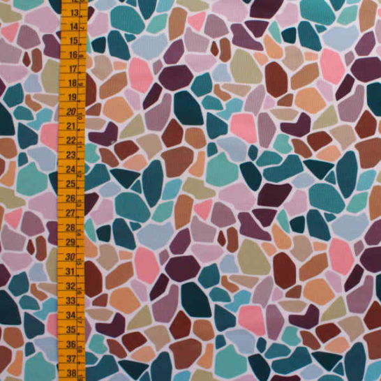 Tela de lycra elástica con estampado bonito mosaico trencadís colores pastel