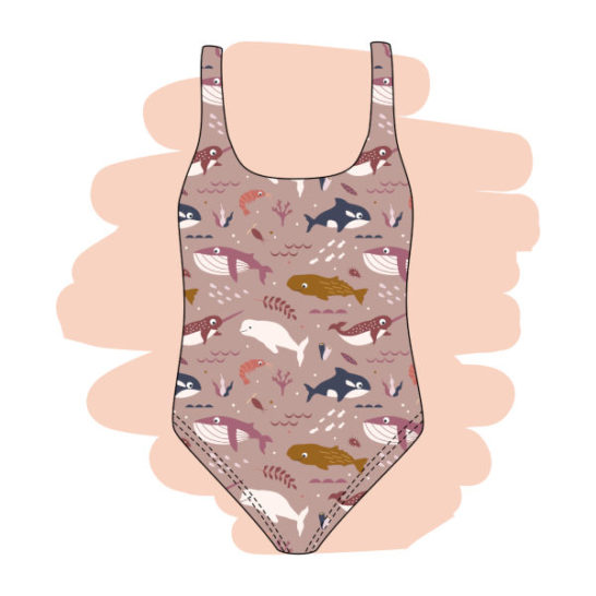 Mockup bañador infantil tela estampado peces