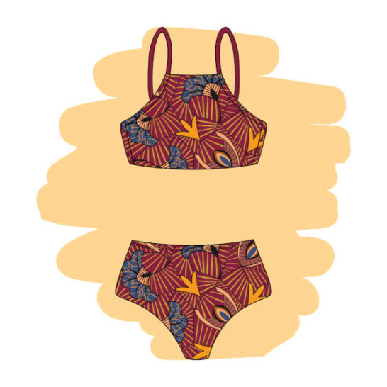 Mockup bañador tela estampada africana granate