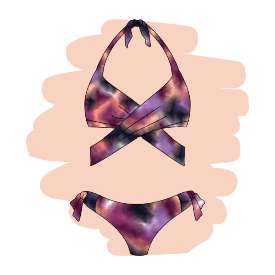 mockup bikini tela licra estampado abstracto nebulosa