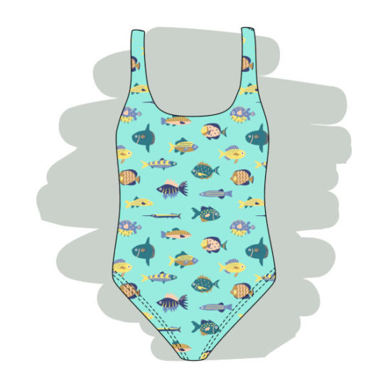 Mockup bañador infantil tela estampado peces