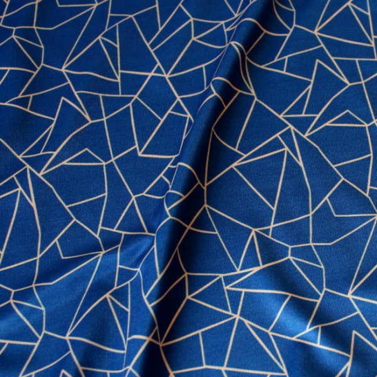 Tela de lycra para ropa de baño azul marino estampado geométrico lineas