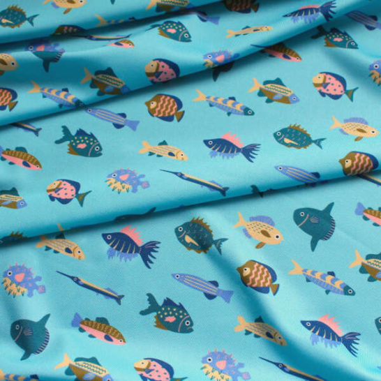 Tela de lycra bañador infantil estampado peces de colores