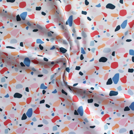 tela lycra de baño estampada formas geométricas terrazzo