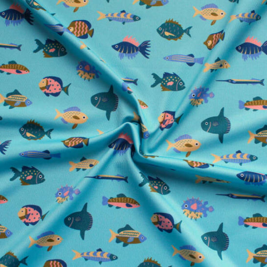 Tela de lycra bañador infantil estampado peces de colores