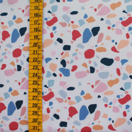 tela lycra de baño estampada formas geométricas terrazzo